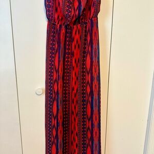 Vibrant Red and Blue Maxi Dress